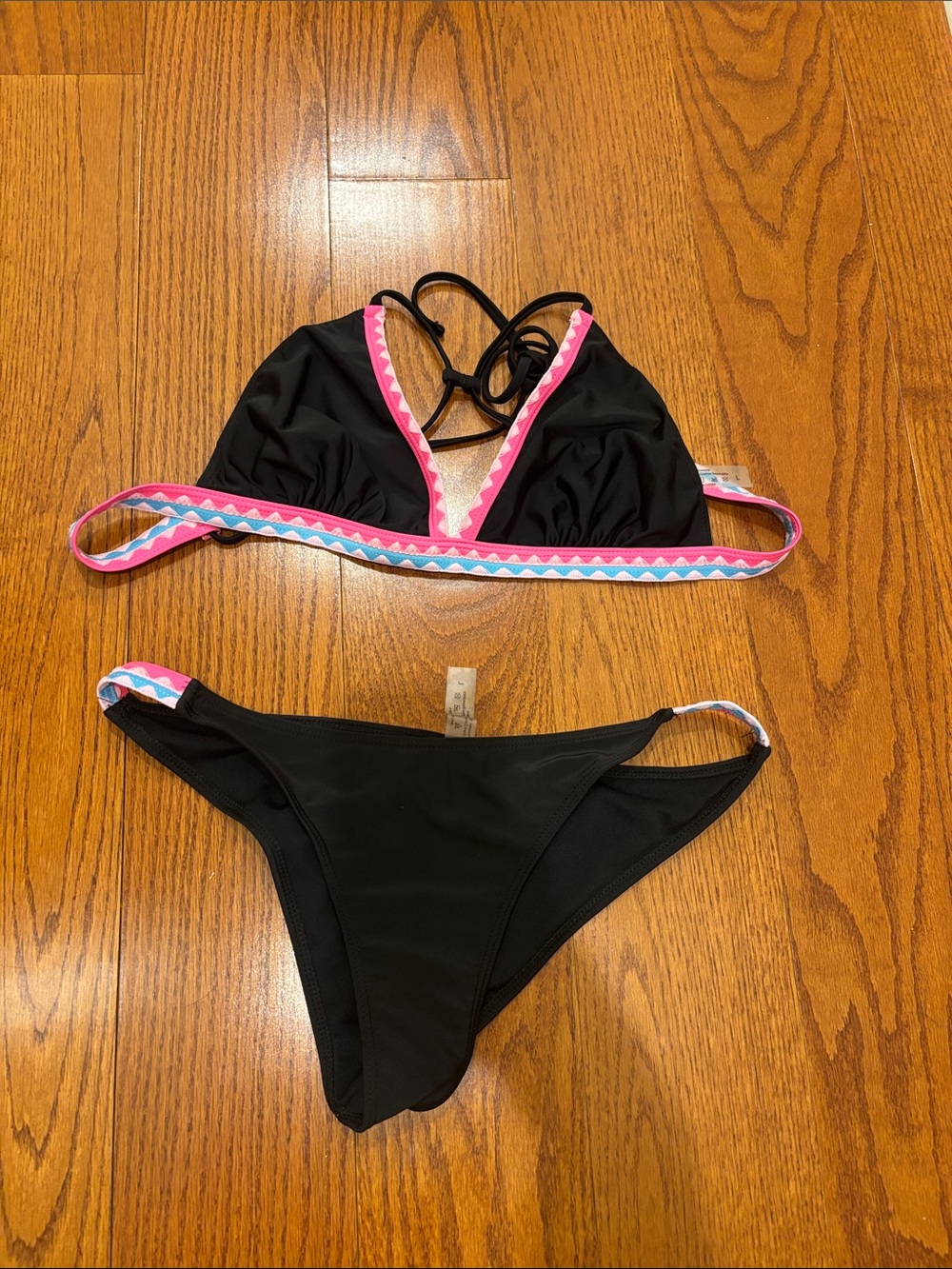 SHEIN Black Bikini with Pink & Light Blue Trim